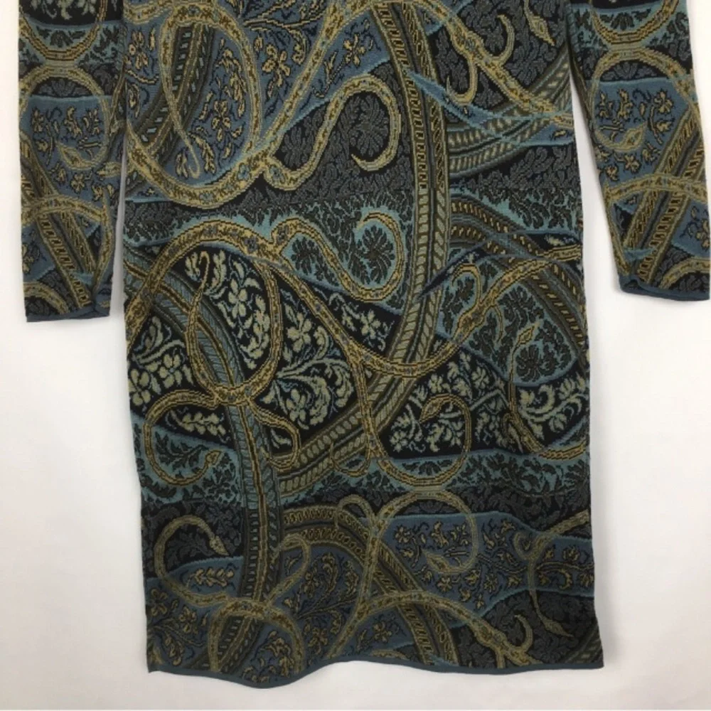 Peruvian Connection Kashmiri Paisley Sweater Dress Size M Green Pima Cotton - Picture 10 of 13